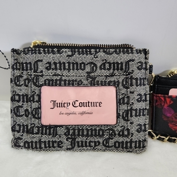 Juicy Culture Black Beige Floral Wristlet Credit Card Key Chain 2 Piece Set NWT - Picture 4 of 14